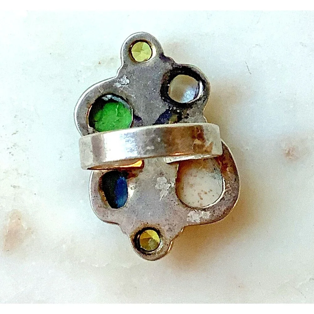 Handcrafted Ring Sterling Silver Vintage Size 8 Multi Stone Cluster Signed 925
